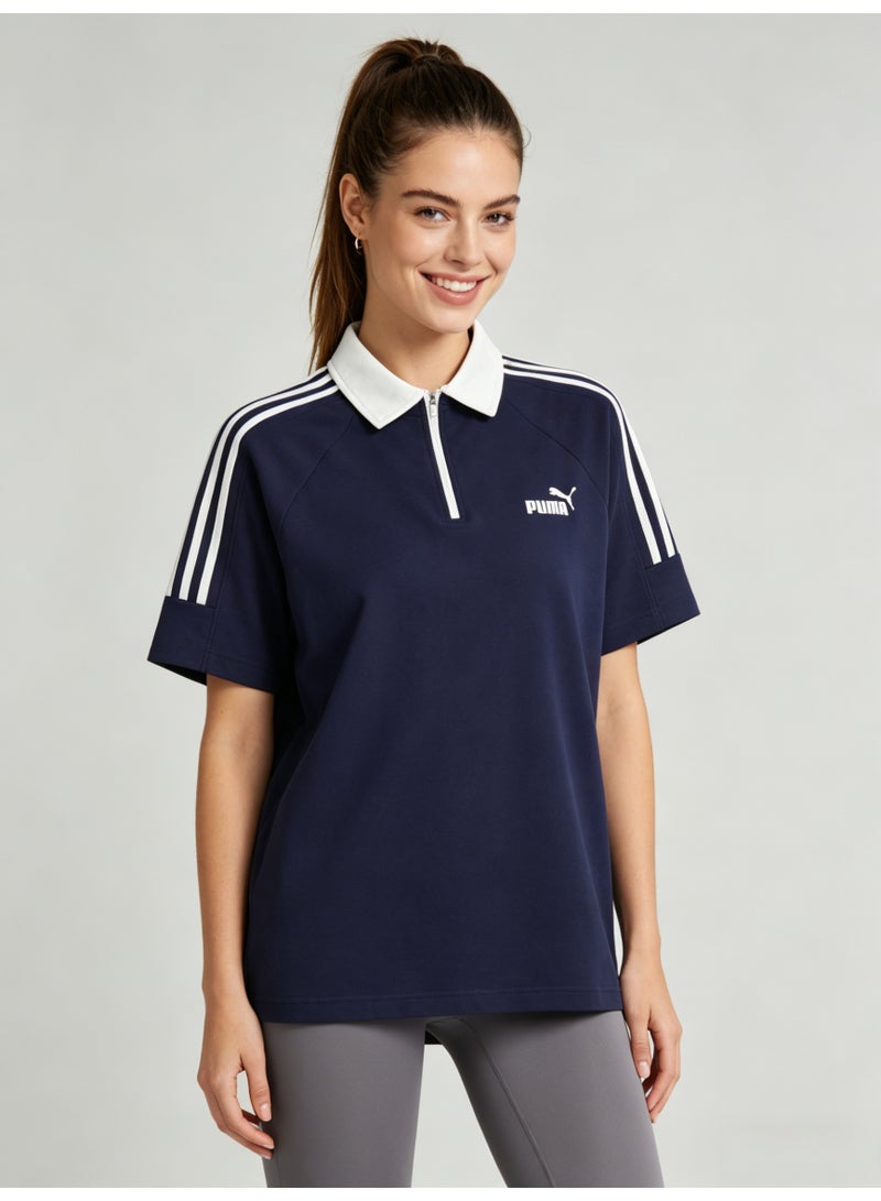 بوما PUMA Women’s Quarter-Zip 3-Stripes Polo Shirt, Navy Blue with White Accents - Image 5