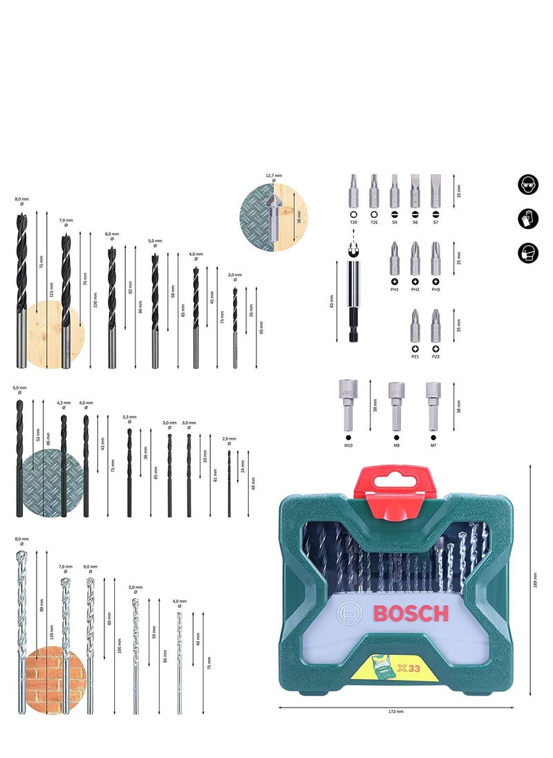 BOSCH - Bosch Professional Electric Drill, 570 Watt, 13 mm, With 33-Piece Attachment Set For Drilling And Screw Driving - Image 1