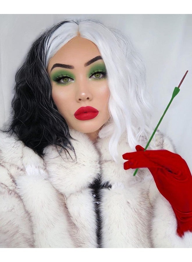 Mildiso Black and White Cruella Deville Wig for Women Cruella Deville Costume Short Curly Wavy Hair Wig Cute Soft Wigs for Costume Party M058C - Image 2