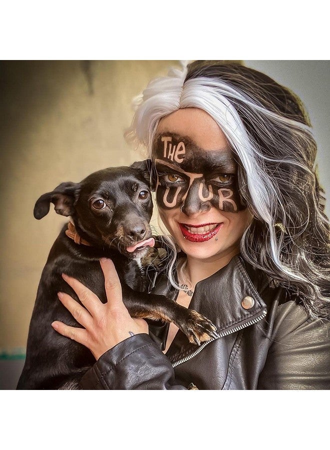 Mildiso Black and White Cruella Deville Wig for Women Cruella Deville Costume Short Curly Wavy Hair Wig Cute Soft Wigs for Costume Party M058C - Image 5