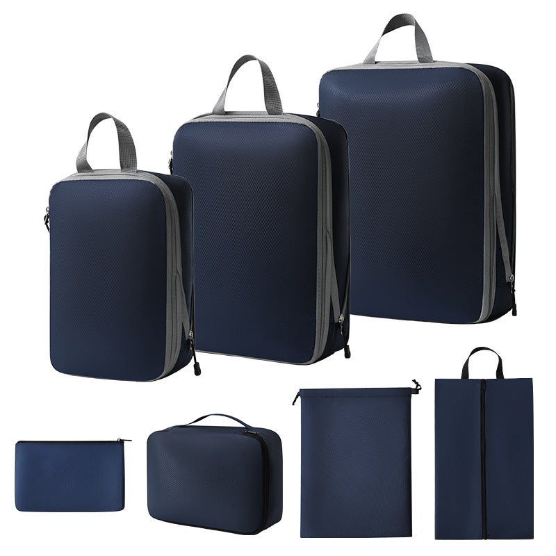 Travel Organizer Packing Cubes LuggageThree-piece set + shoe bag + bra bag + flat pocket + drawstring pocket (navy blue seven-piece set) Three-piece set + shoe bag + bra bag + flat pocket + drawstring pocket (navy blue seven-piece set)
