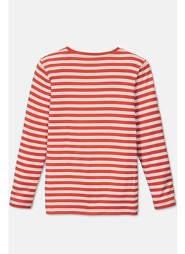 Tchibo Kids Girl Crew Neck Stripe Long Sleeve Top, Orange  - Image 2