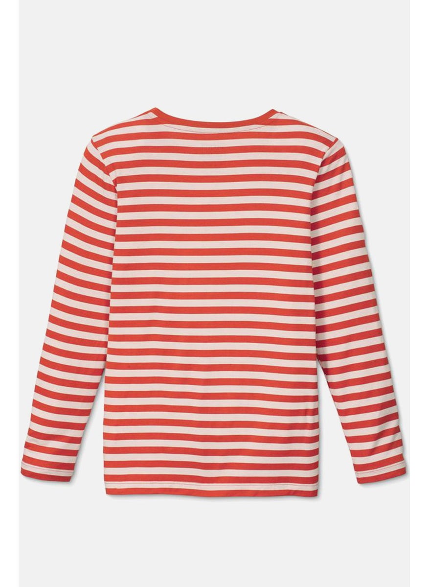 Tchibo Kids Girl Crew Neck Stripe Long Sleeve Top, Orange  - Image 2