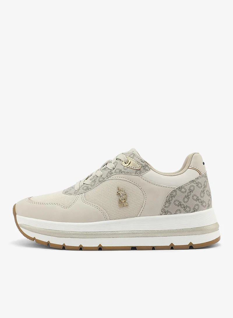 U.S. Polo Assn. beige Women's All-Beige Low-Top Sneakers - Classic Minimalist Design, Comfortable Everyday Casual Shoes for Women | Best Price UAE