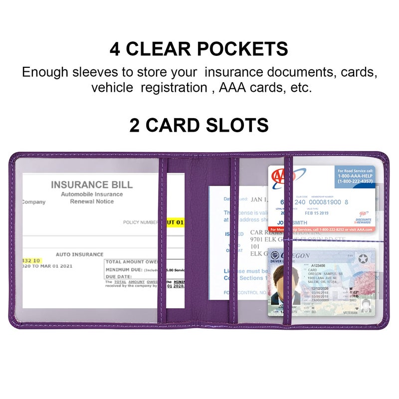 Cacturism Car Registration and Insurance Holder, Vehicle Glove Box Car Organizer Men Women Wallet Accessories Case for Cards, Essential Document, Driver License, Purple - Image 2