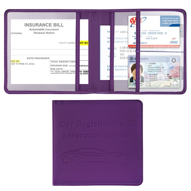 Cacturism Car Registration and Insurance Holder, Vehicle Glove Box Car Organizer Men Women Wallet Accessories Case for Cards, Essential Document, Driver License, Purple - Image 1