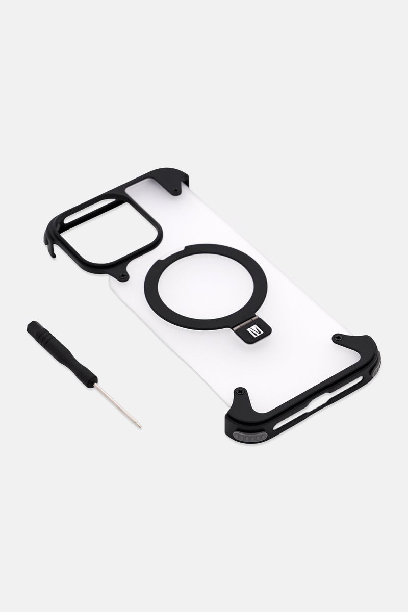 LEVELO iPhone 16 Pro Max Aluminum Bumper Case With Kickstand, Black - Image 2