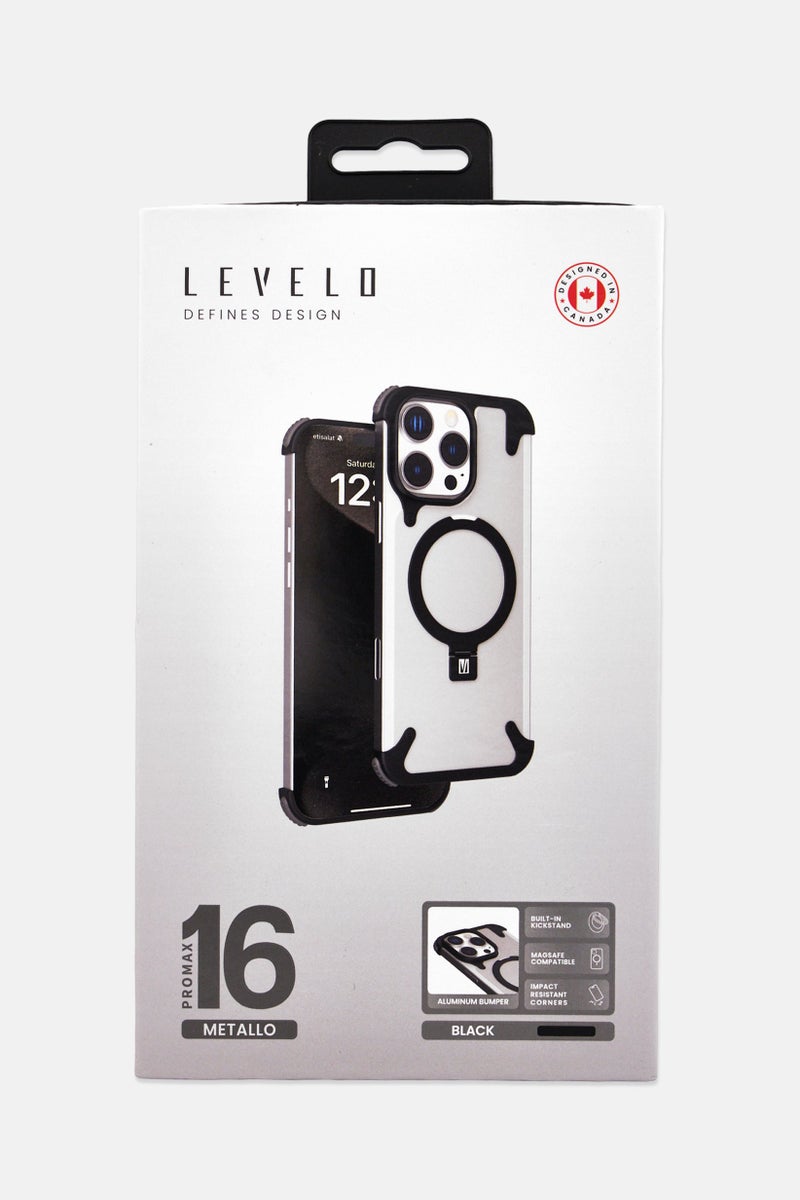 LEVELO iPhone 16 Pro Max Aluminum Bumper Case With Kickstand, Black - Image 4