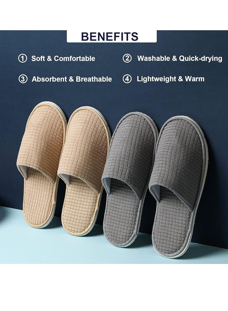 KCDMBUE 5 Pairs Disposable Closed Toe Spa Slippers, Washable Coral Fleece Guest Slippers for Women and Men, Ideal for Home, Hotels, Housewarming, Travel & Indoor Use (3 Grey + 2 beige) - Image 2