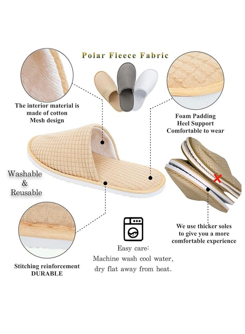 KCDMBUE 5 Pairs Disposable Closed Toe Spa Slippers, Washable Coral Fleece Guest Slippers for Women and Men, Ideal for Home, Hotels, Housewarming, Travel & Indoor Use (3 Grey + 2 beige) - Image 3