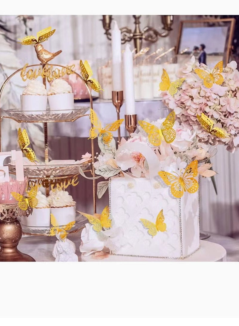 GROWSTEADY ديكور حائط على شكل فراشة ثلاثي الأبعاد 48 قطعة 4 أنماط 3 مقاسات ملصق جداري معدني قابل للإزالة لغرفة نوم الأطفال وغرفة الأطفال والفصول الدراسية ديكور الحفلات ديكور الزفاف DIY هدية ذهبية - Image 2