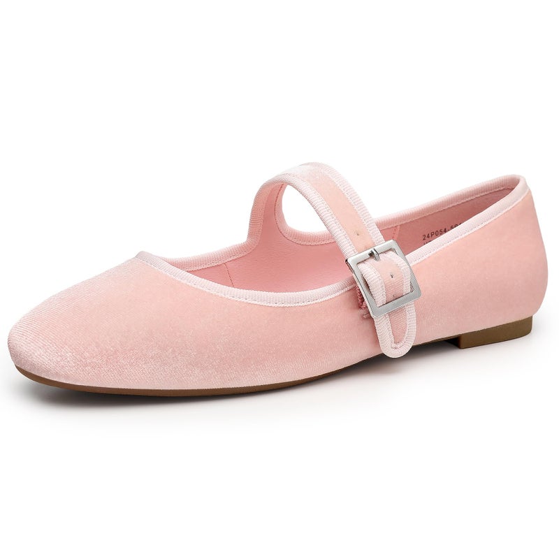 Trary Women's Pink Ballet Flats,Square Toe Velvet Mary Jane Shoes Women,Comfortable Dress Shoes for Women Dressy,Size 7 - Image 1