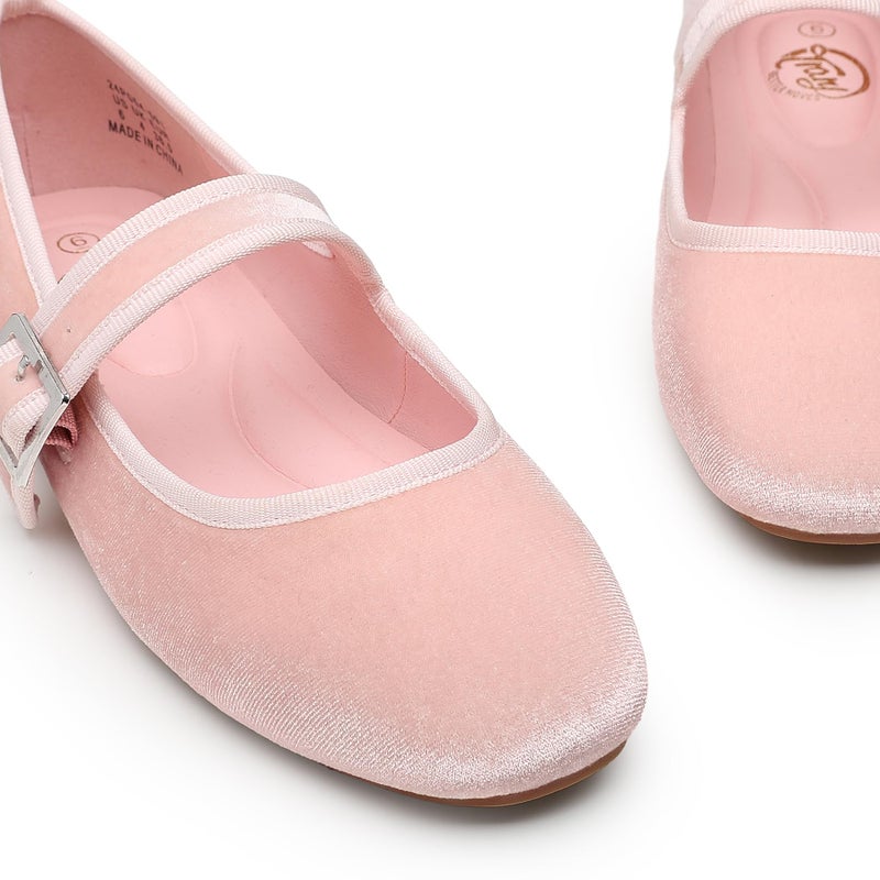 Trary Women's Pink Ballet Flats,Square Toe Velvet Mary Jane Shoes Women,Comfortable Dress Shoes for Women Dressy,Size 7 - Image 2