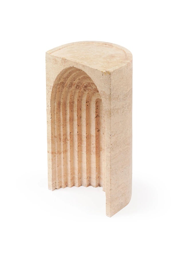 Layers Arch Side Table – Beige Travertine Natural Stone (Pre Order) - Image 1