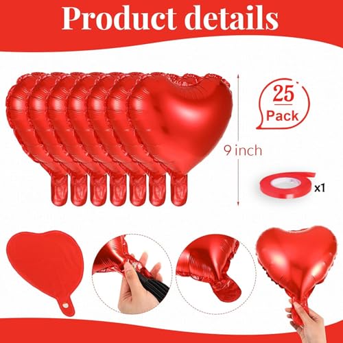 AMFIN® (Pack of 25) 9 Inch Red Heart Shaped Balloons/Heart Shape Balloons for Decoration - Image 2