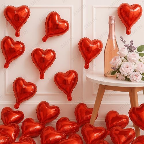 AMFIN® (Pack of 25) 9 Inch Red Heart Shaped Balloons/Heart Shape Balloons for Decoration - Image 1