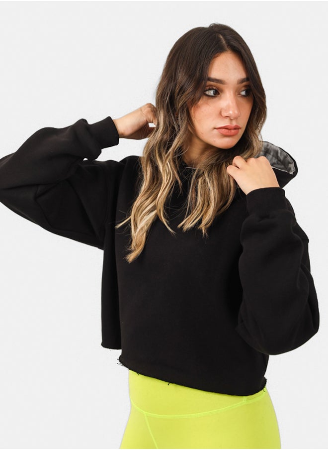 SHECHICK Shechick Unfinished Black Cropped Hoodie  - Image 2