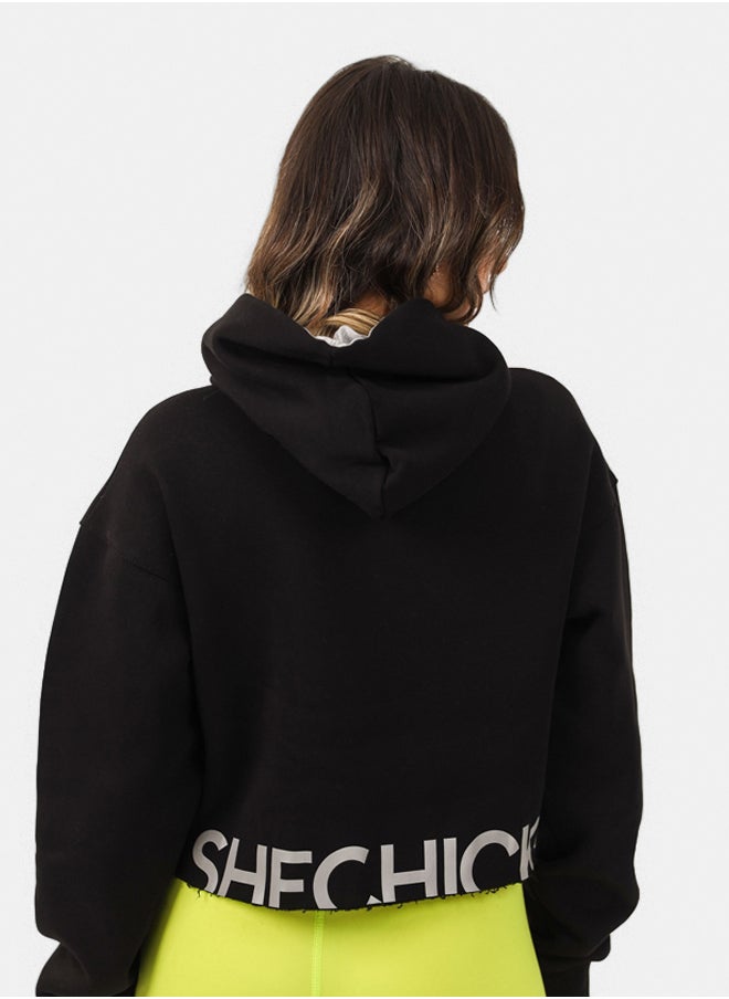 SHECHICK Shechick Unfinished Black Cropped Hoodie  - Image 3