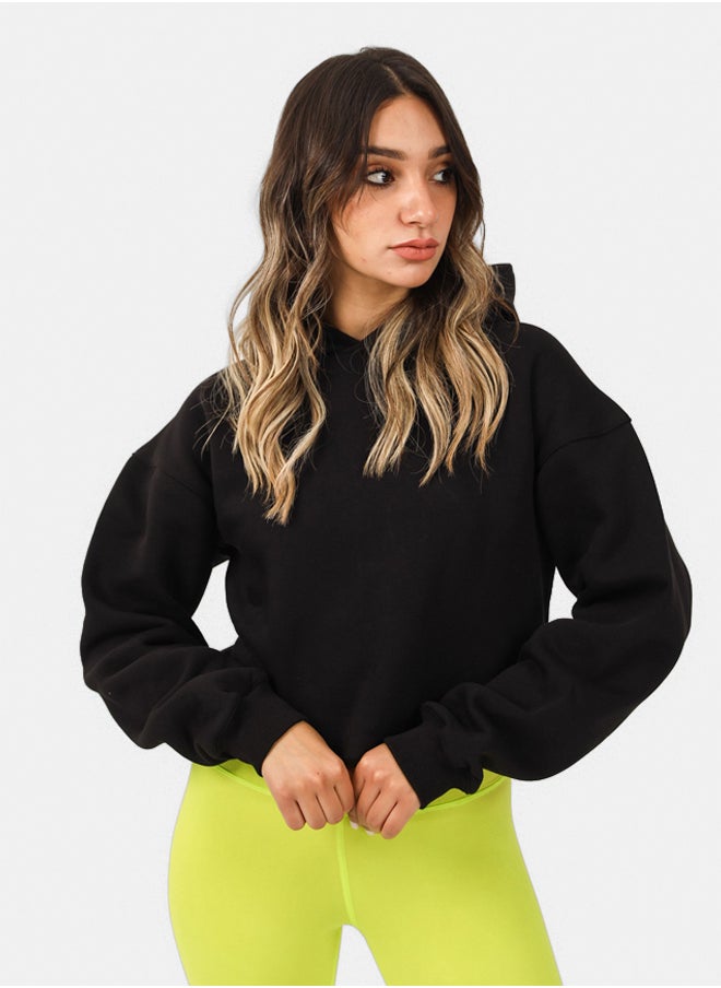 SHECHICK Shechick Unfinished Black Cropped Hoodie  - Image 1