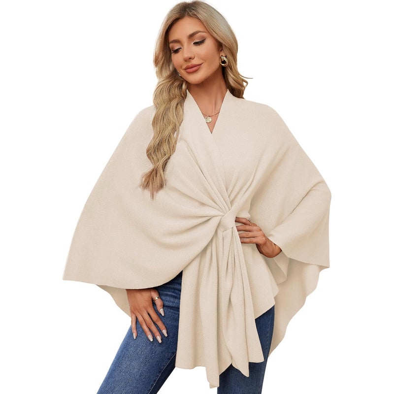 Women's Knitted Cardigan with Tie Belt, Solid Color, Open Front - Image 1