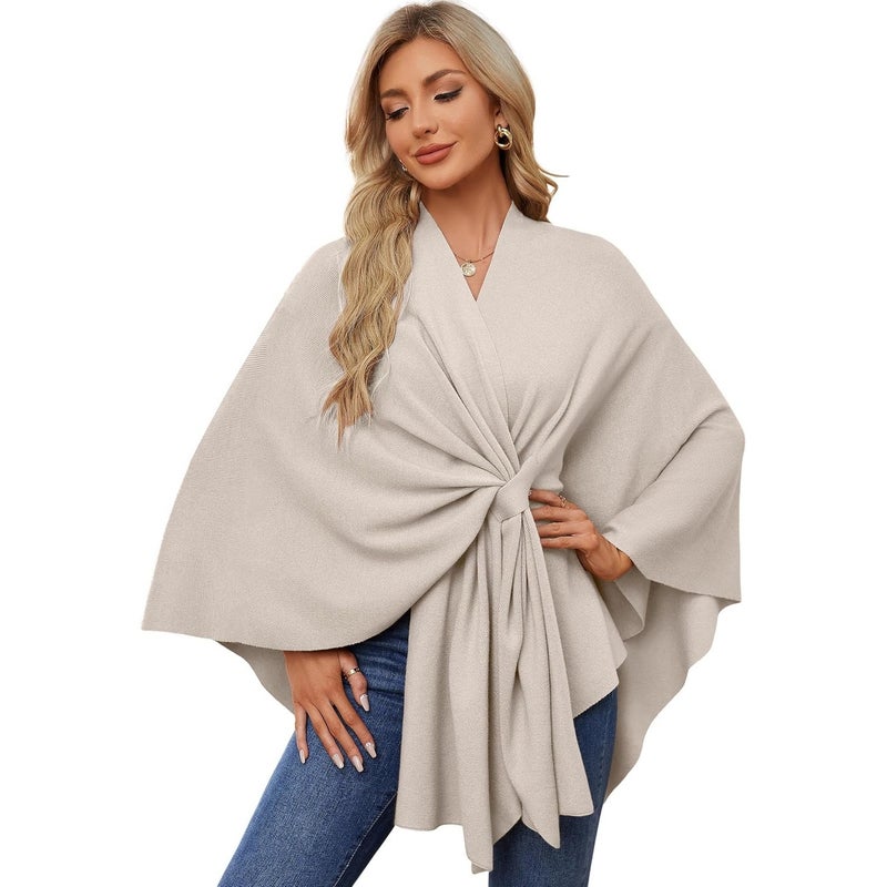 Women's Knitted Cardigan with Tie Belt, Solid Color, Open Front - Image 3
