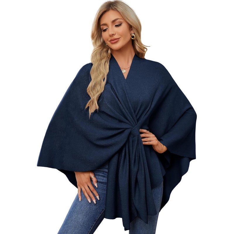 Women's Knitted Cardigan with Tie Belt, Solid Color, Open Front - Image 2