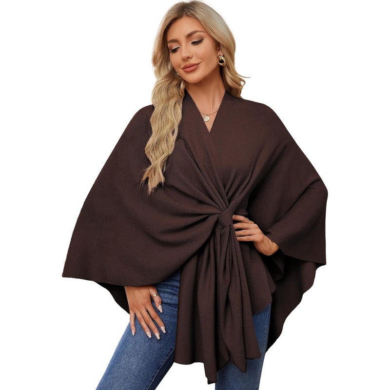 Women's Knitted Cardigan with Tie Belt, Solid Color, Open Front - Image 4