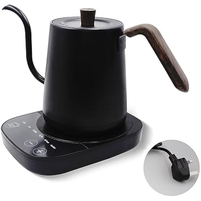 Unity Gooseneck Electric Kettle 08L Stainless Steel Coffee And Tea Pot With Automatic Temperature Control 1000W Fast Heating AWood Black - Image 1