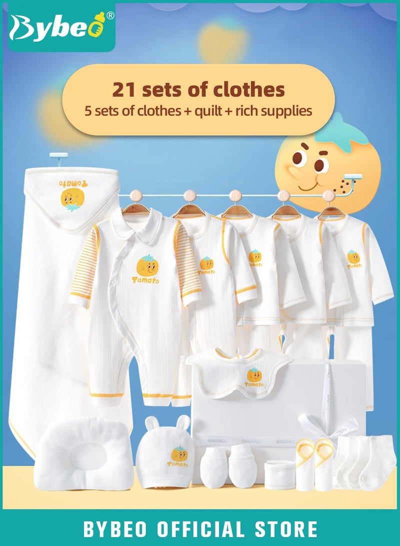 Bybeo 21PCS Newborn Baby Gift Set, Newborn Layette Gift Set for Boys and Girls, Babies Essential Clothes Accessories with Baby Blanket, 100% Premium Cotton,  for Spring Summer Autumn Winter Four Seasons - Image 1