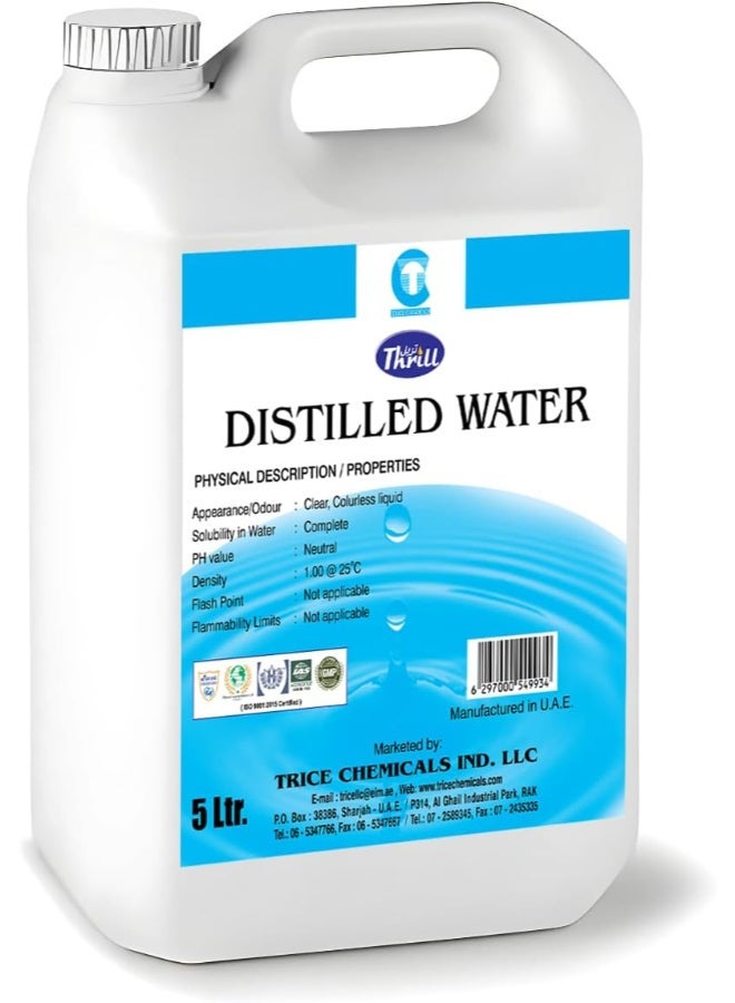 Thrill DISTILLED WATER 5L | IDEAL DISTILLED WATER FOR STEAM IRONS, CPAP MACHINE, CAR BATTERIES AND PLANTS - Image 1