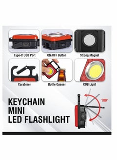 Generic Mini Keychain Led Flashlight 800 Lumens Bright Cob Mini Flashlight Keychain Light with Folding Bracket Bottle Opener Magnet Portable Pocket Light for Camping Emergency Fishing Red Style A  - Image 2