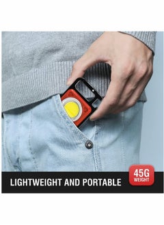 Generic Mini Keychain Led Flashlight 800 Lumens Bright Cob Mini Flashlight Keychain Light with Folding Bracket Bottle Opener Magnet Portable Pocket Light for Camping Emergency Fishing Red Style A  - Image 3