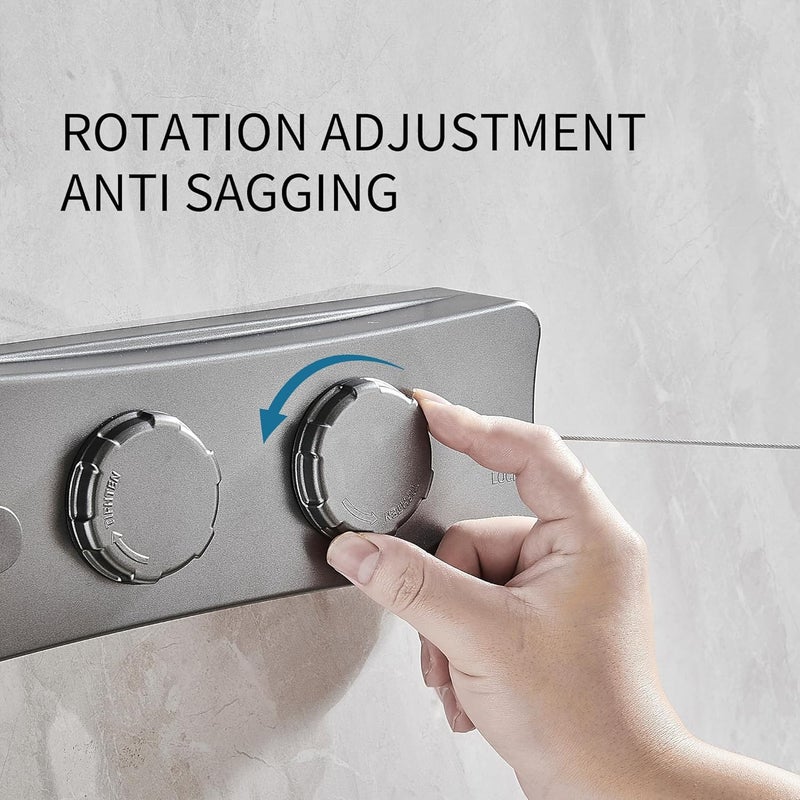 JOOM Retractable Clothesline Heavy Duty Clothes Drying Laundry Line Wall Mounted Easy Hanging Clothes Drying Laundry Line Retracting Hanging Lock to Prevent Sagging (Two line,Grey) - Image 2