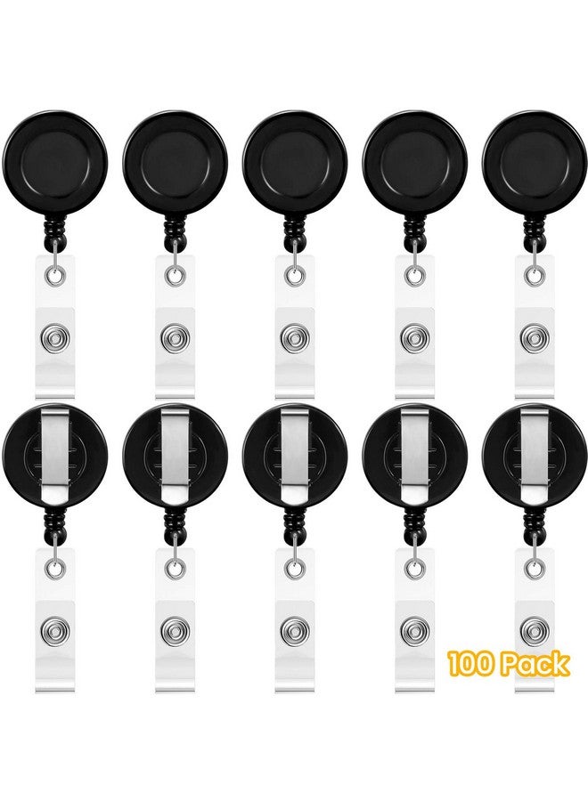 Zonon 100 Pieces Retractable Badge Reel Clips Id Card Holder Reel With Metal Belt Clip For Hanging Cards Key Chains Name Badge Reels Holders For Nurses Teachers Students Office Workers (Black)  - Image 1