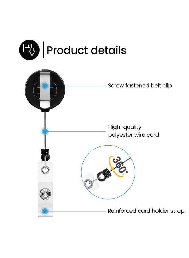 Zonon 100 Pieces Retractable Badge Reel Clips Id Card Holder Reel With Metal Belt Clip For Hanging Cards Key Chains Name Badge Reels Holders For Nurses Teachers Students Office Workers (Black)  - Image 4