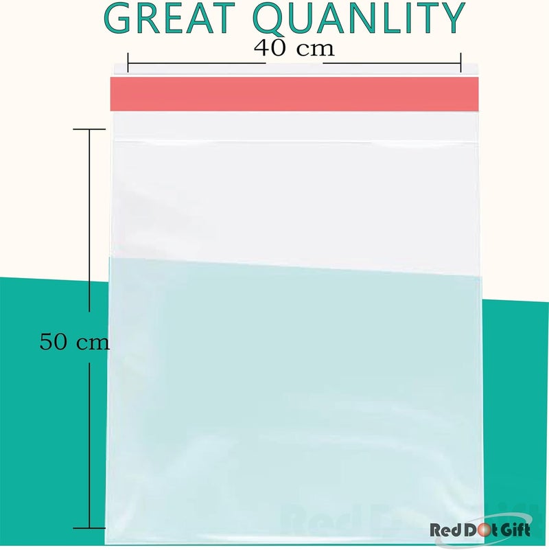 Red Dot Gift® 100 pcs (50X60+3cm) Plastic Bags Clear Cellophane Bags Plastic Self Sealing OPP Cellophane Poly Bags Self Adhesive Plastic Bags for packing and storage - Image 2