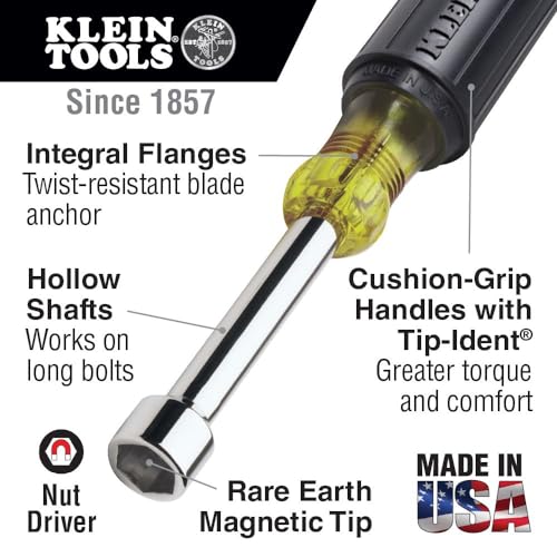 Klein Tools 630M Tool Set Made in USA Magnetic Nut Driver Set with Nut Driver Sizes 14 and 516Inch 3Inch Hollow Shaft Cushion Grips 2Piece - Image 3