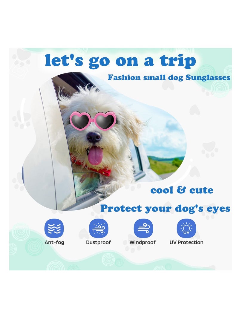 KASTWAVE Small Dog Sunglasses, UV Protection Goggles Eye Wear Protection with Adjustable Strap Doggy Heart Shape Anti-Fog Sunglasses, for Pet Dogs Sun Glasses Doggie Windproof Glasses - Image 3