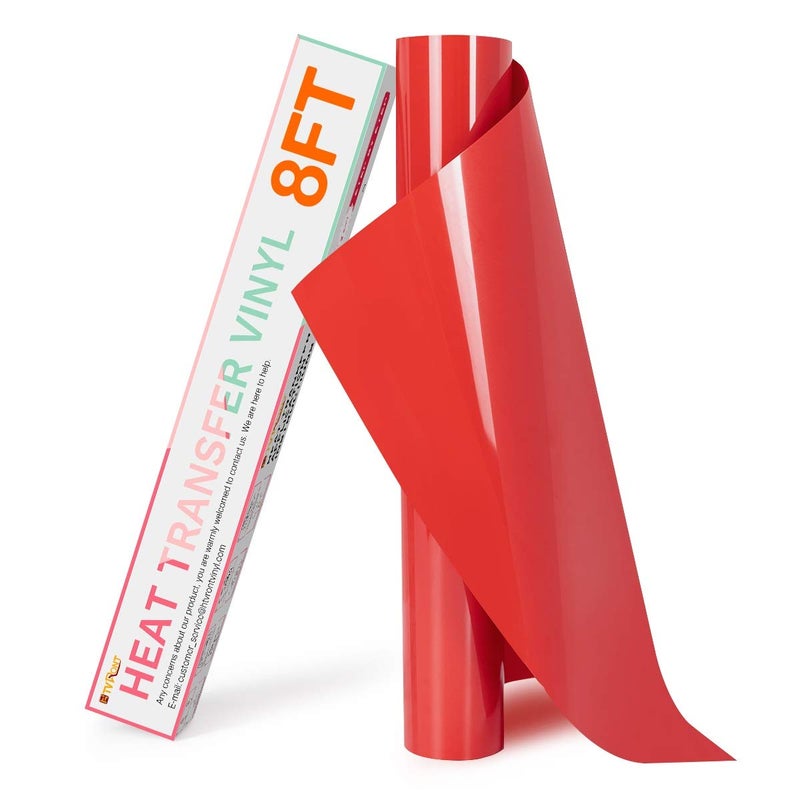 لفائف الفينيل HTVRONT HTV لنقل الحرارة 12 × 8 قدم باللون الأحمر للفينيل للقمصان، فينيل للكي لجميع آلات القطع، سهل القطع والتخلص من الزوائد لتصميم نقل الحرارة باللون الأحمر