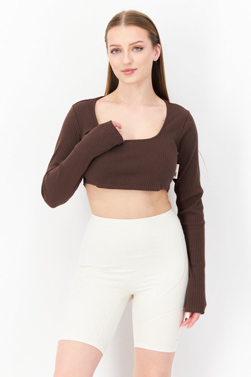Adidas Women Sportswear Fit Long Sleeves Running Tops, Brown  - Image 1