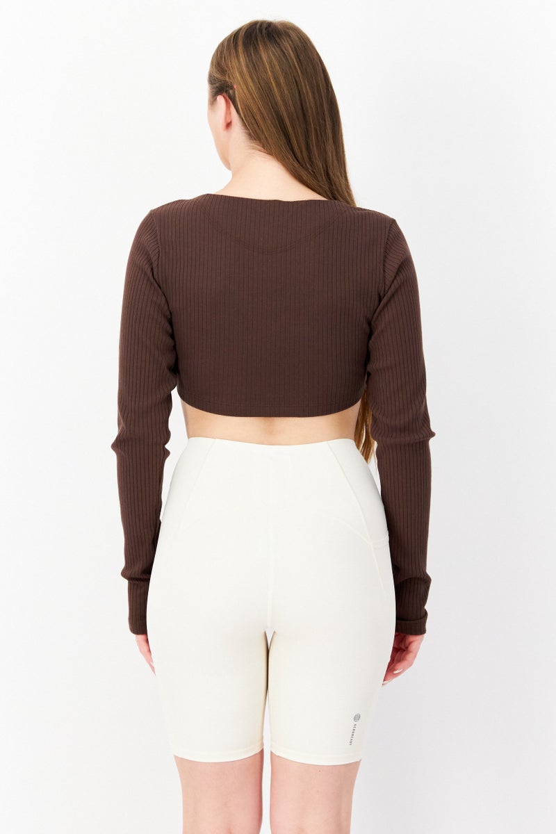 Adidas Women Sportswear Fit Long Sleeves Running Tops, Brown - Image 2