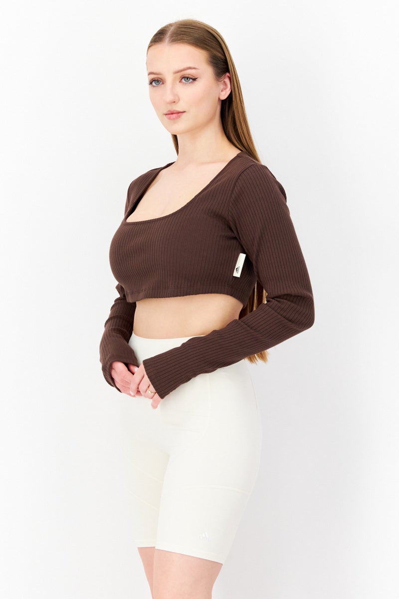 Adidas Women Sportswear Fit Long Sleeves Running Tops, Brown - Image 4