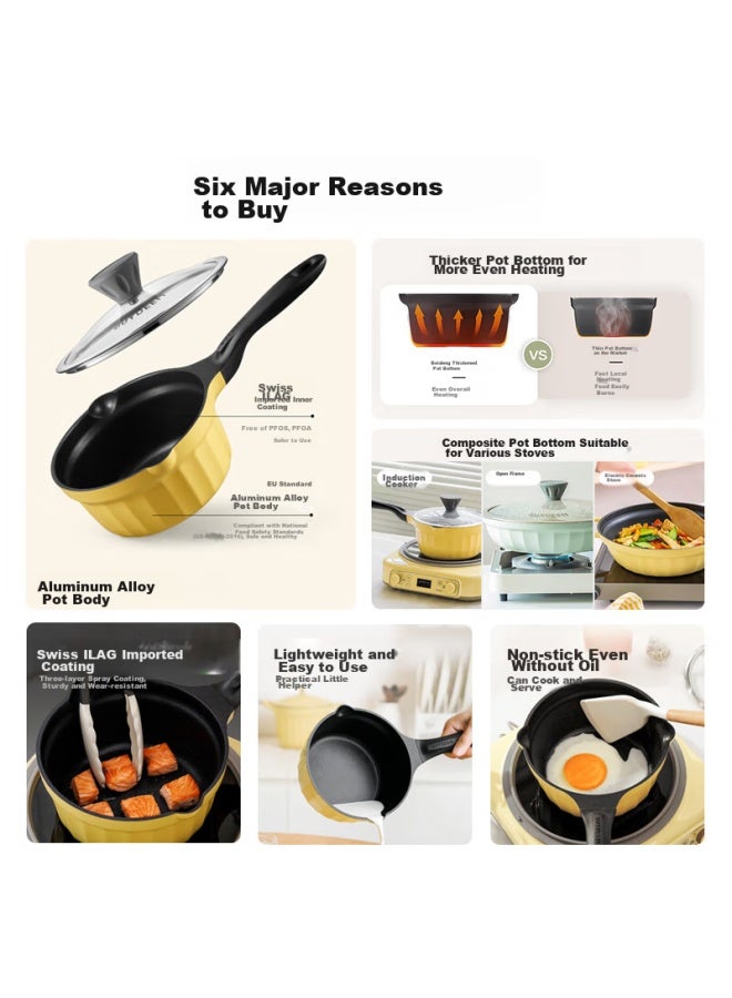 Buydeem Small Milk Pot, Baby Food Pot, Noodle Pot, Porridge Pot, Non-stick Pot For Infants, Milk Heating Pot, Egg Cooking Pot, Snow Flat Pot, 18cm Small Yellow Pot - Image 1