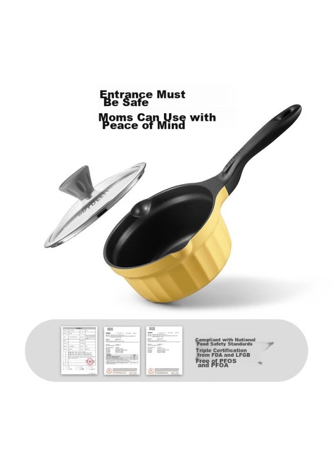 Buydeem Small Milk Pot, Baby Food Pot, Noodle Pot, Porridge Pot, Non-stick Pot For Infants, Milk Heating Pot, Egg Cooking Pot, Snow Flat Pot, 18cm Small Yellow Pot - Image 2