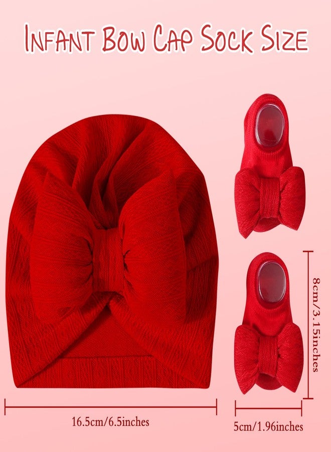 Kunyeah Newborn Baby Girls Hat Knitted Socks Set Infant Beanie Cap Baby Hospital Hats Toddler Soft Warm Cap for 0-12 Months (US, Alpha, One Size, Red) - Image 4