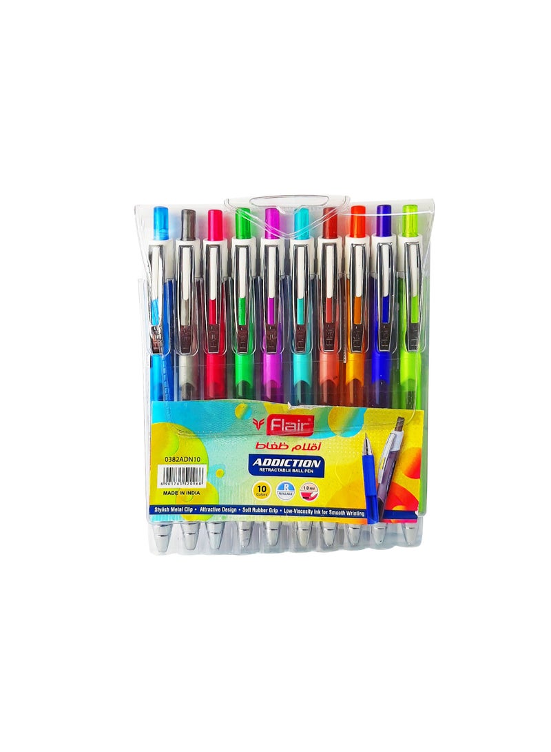 Flair مجموعة أقلام حبر قابلة للسحب من 10 ألوان