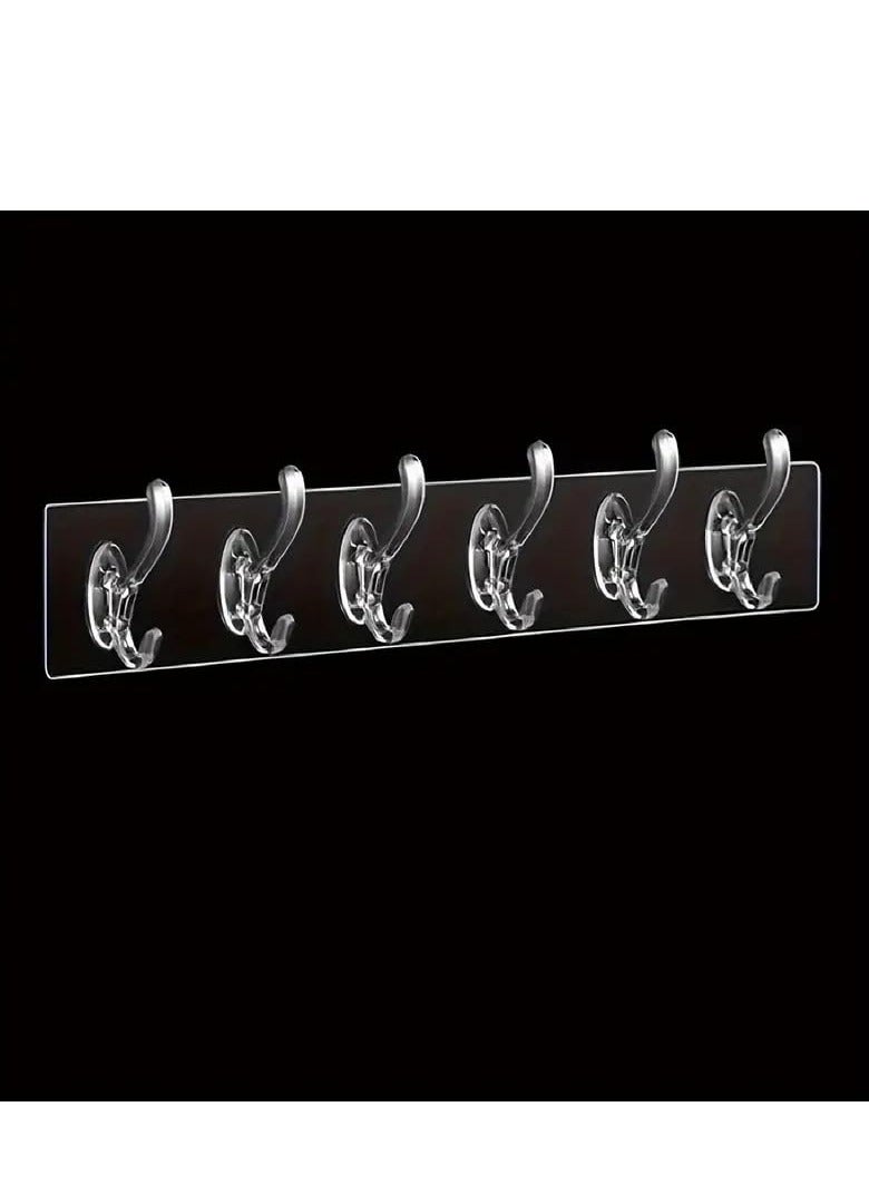 Adhesive Sticker Multi-Purpose 6 Hook Towel Hanger for Kitchen,Bathroom - Image 1