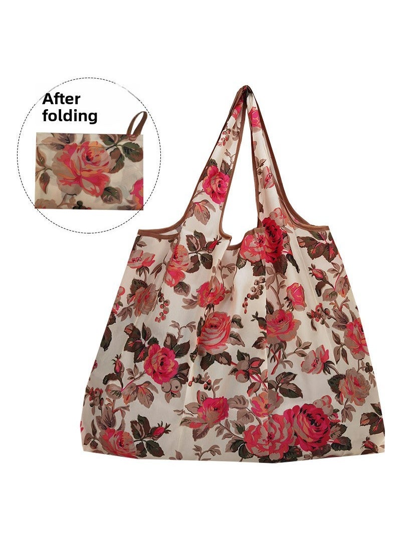 Generic 1 x 5 pcs Foldable Eco-Friendly Large Oxford Shopping Tote Rice White Rose 