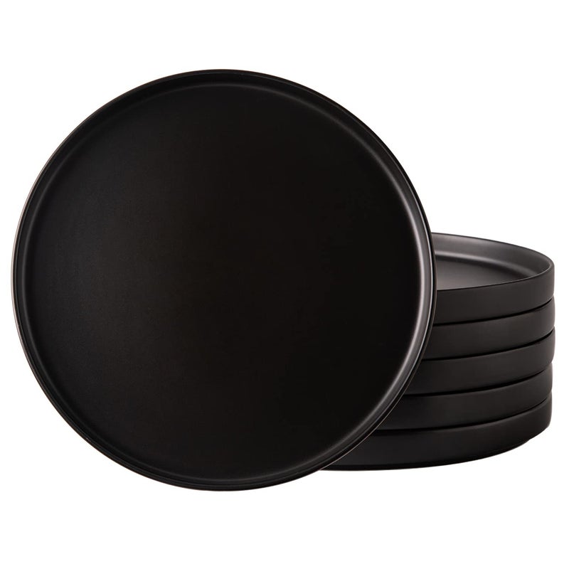 AmorArc AmorArc Ceramic Dinner Plates Set of 6 100 Inch Matte Stoneware Plates for KitchenModern Flat Dinnerware Dishes SetMicrowave Dishwasher Safe Scratch Resistant Matte Black