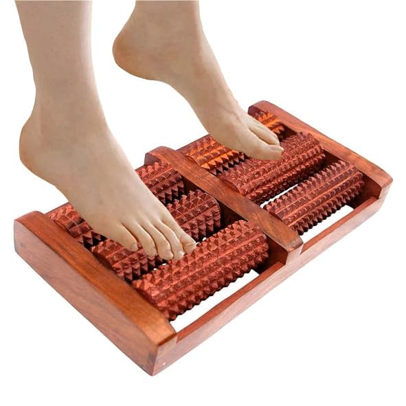 Flavoma 6 Roller Sheesham Wooden Foot Massager | Massage Roller for Back, Neck, Shoulders & Legs, Large Foot Massager for Pain Relief | Body Stress Buster & Accupressure - Image 1